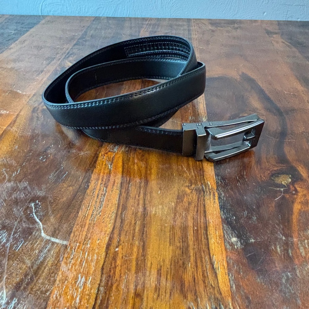 CHAOREN Mens Ratchet Belt‎ Black Leather Gunmetal Automatic Sliding Buckle 44in